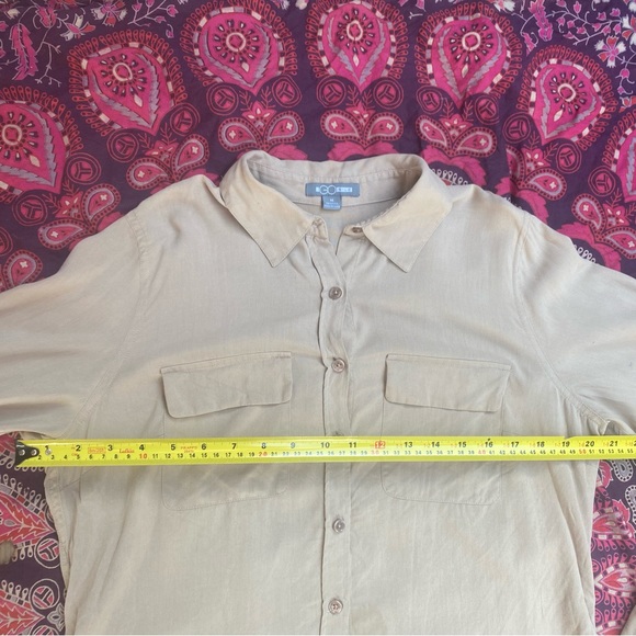 GoSilk 100% Silk LongSleeves Cuffs Button Down Collared Tan Office Dress Shirt - Picture 14 of 16